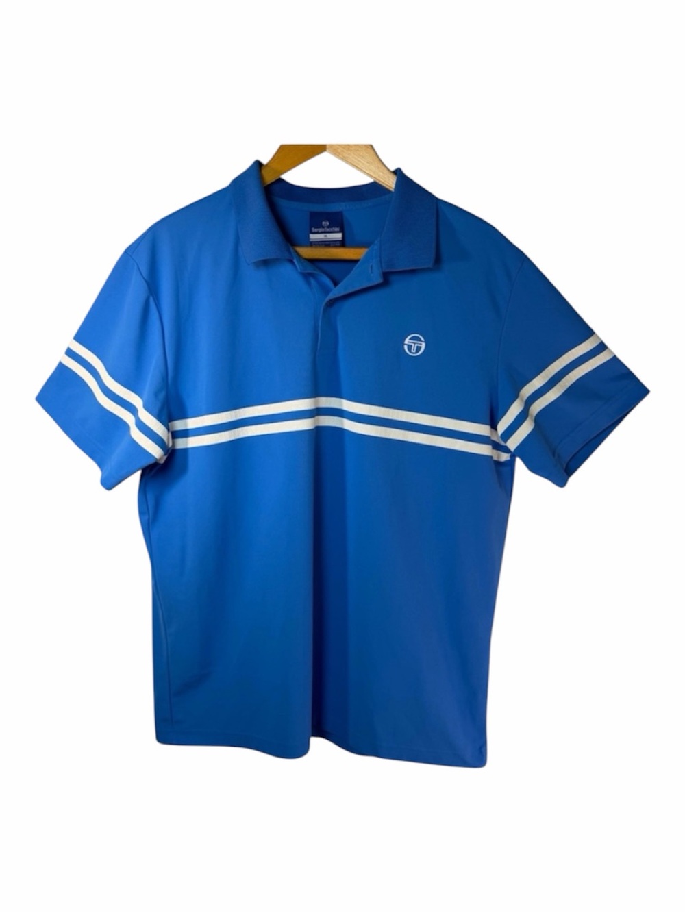 Sergio Tacchini Preppy Tennis Polo Short Sleeve Shirt Blue Retro Stripes Sporty